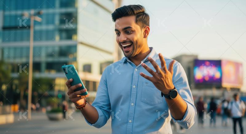 Excited Young Man Reacts to Good News on Smartphone