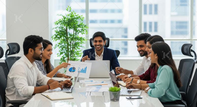 Diverse Business Team Collaborates on Data Analysis in Modern Of