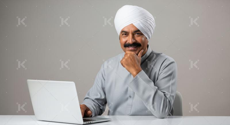 Indian Man Smiling, Working on Laptop