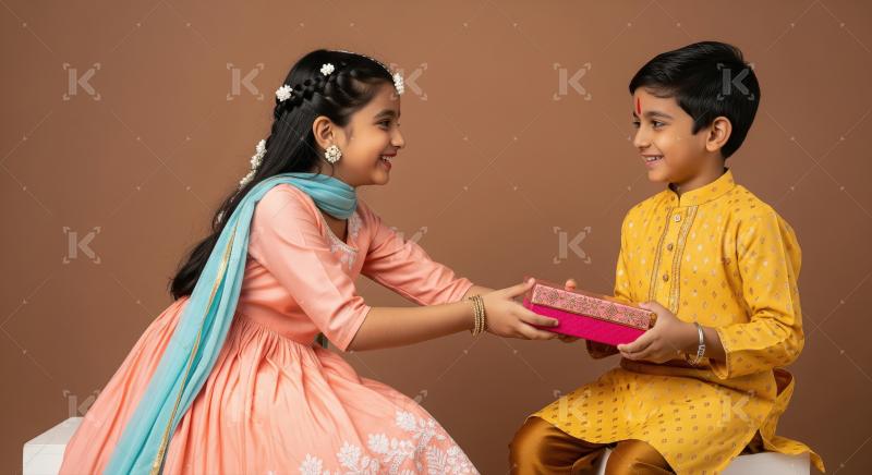 Happy Indian Children Exchange Gifts, Celebrating Joyfully