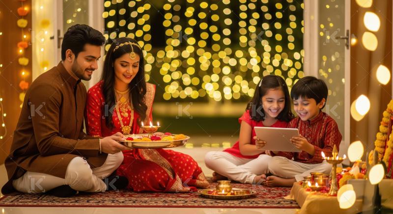 Happy Indian Family Celebrating Diwali Festival with Joy