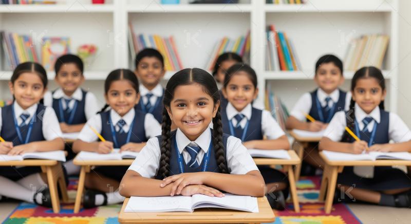 Happy Indian School Children Learning in Classroom