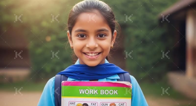 Happy Indian Schoolgirl Smiling with Workbook, Ready for Educati