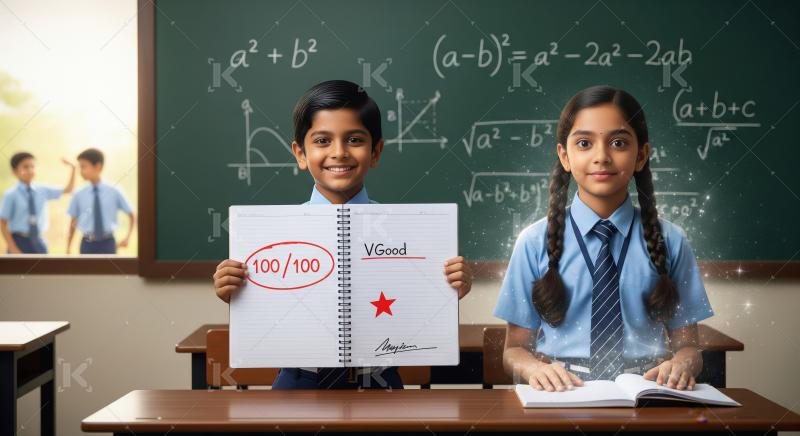 Happy Indian Students Celebrating Perfect Score in Classroom