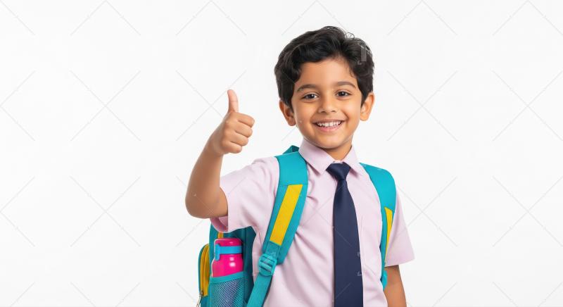 Happy Indian Schoolboy Giving Thumbs Up, Ready for School