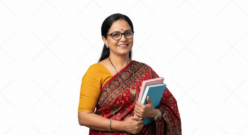 Smiling Indian Woman with Books: Education and Wisdom