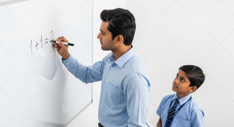 Indian teacher teaches basic math to young student