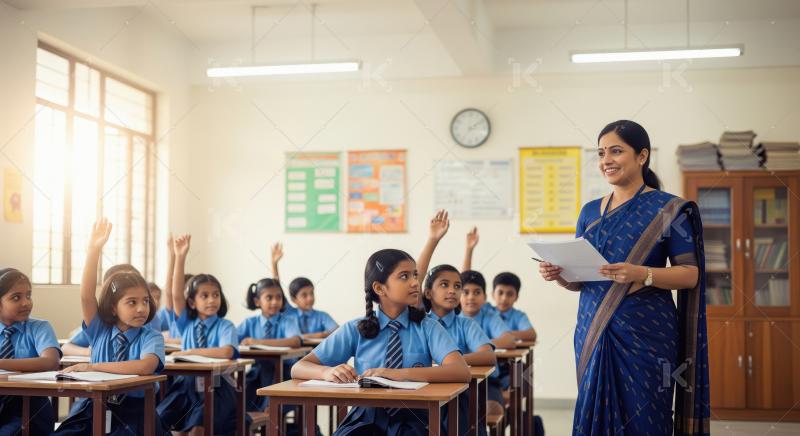 Indian Teacher and Engaged Students in a Bright Classroom
