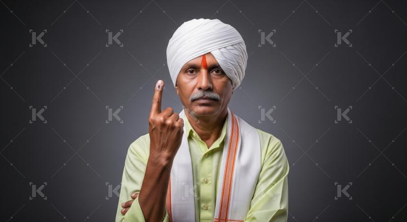 Proud Indian man shows voter ink mark after casting vote