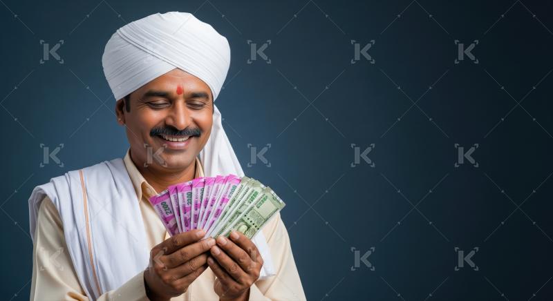 Happy Indian Man Holding Money, Celebrating Financial Success