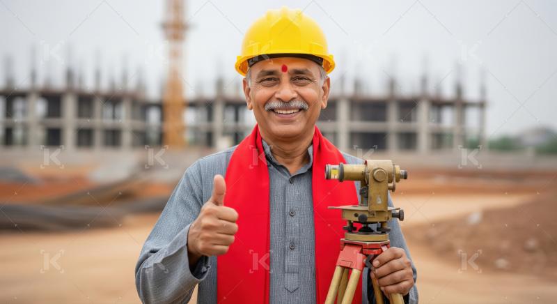 Happy Indian Senior Engineer Thumbs Up at Construction Site