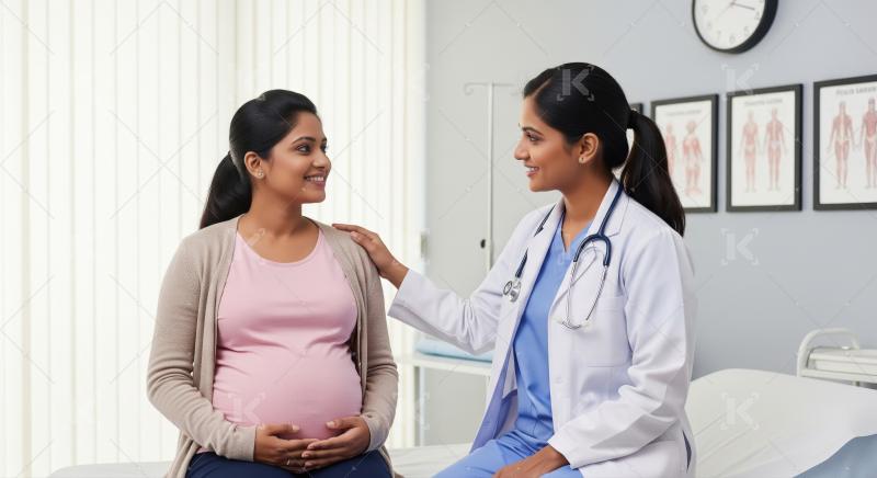 Indian Doctor Consults Happy Pregnant Woman During Prenatal Chec