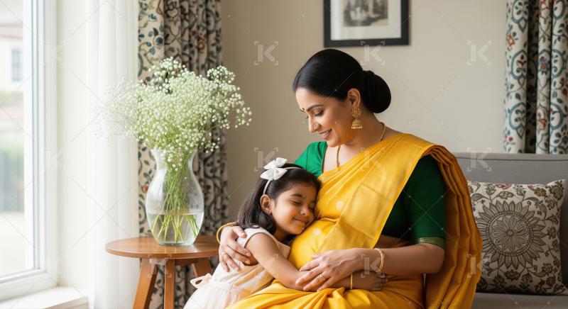 Pregnant Indian woman, daughter, share happy moments