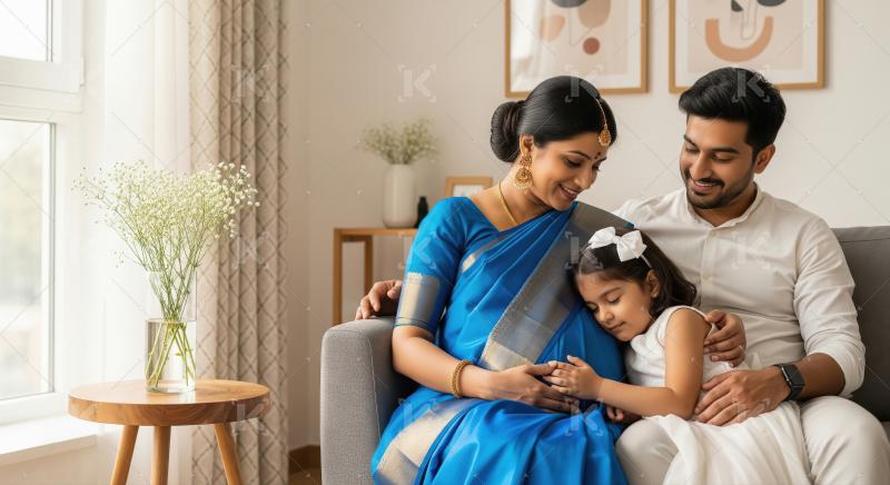 Indian Family Bonds, Pregnant Mother and Daughter Anticipate New