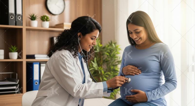 Doctor Examines Pregnant Woman During Prenatal Check-up