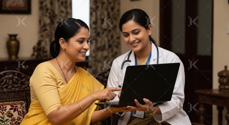 Indian Doctor and Woman Discussing Health on Laptop