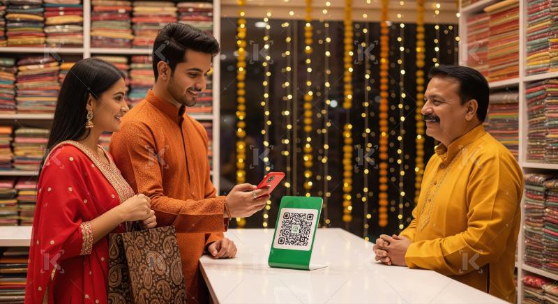 Indian Couple Uses QR Code for Festive Shopping Payment
