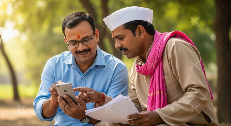 Indian Men Discuss Digital Information, Documents Outdoors