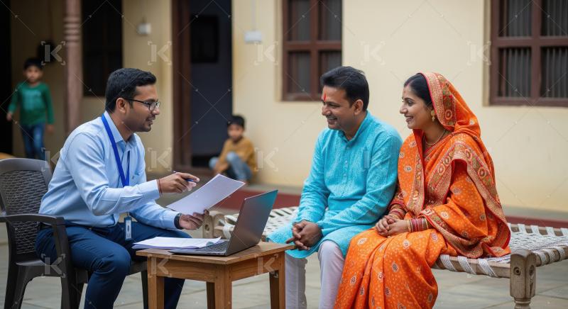 Indian couple discusses finances with advisor outdoors