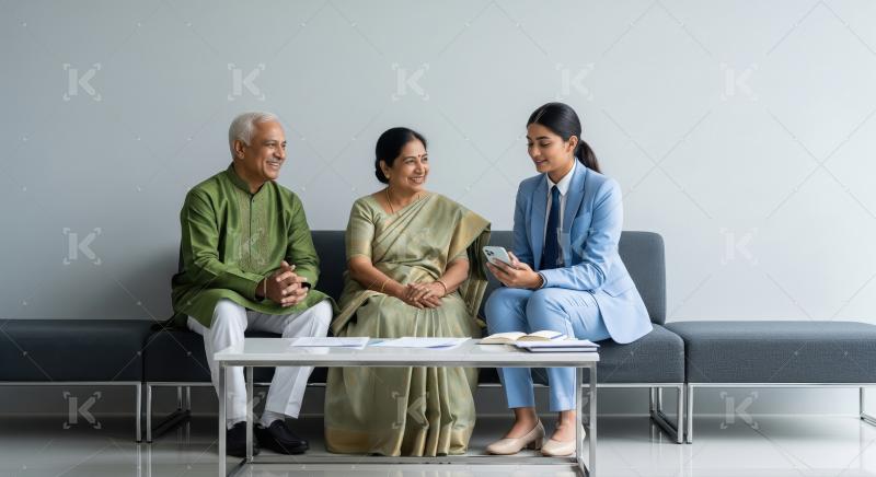 Young Professional Advises Senior Indian Couple on Financial Mat