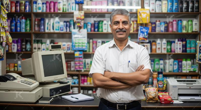 Smiling Indian Shopkeeper Posing in His Traditional Retail Store