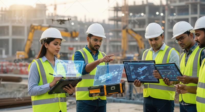 Modern Engineers Collaborate on Construction Site Using Augmente