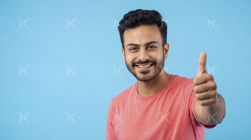 Happy Indian Man Giving Thumbs-Up Gesture Smiling at Camera