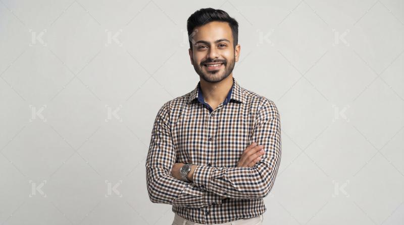 Young Indian Man Smiling Confidently with Crossed Arms