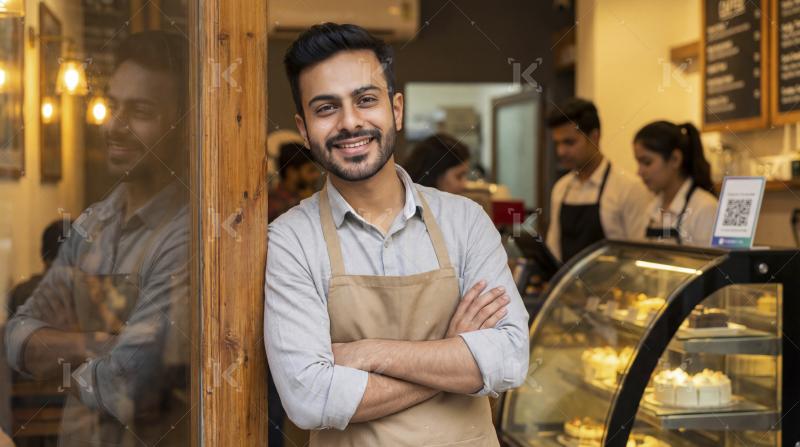 Friendly Indian Cafe Barista Welcomes Customers with a Smile