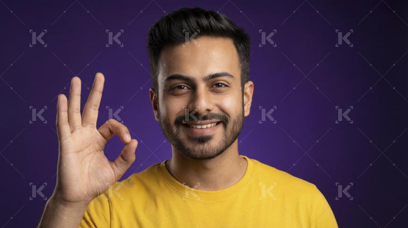 Confident Young Man Shows 'OK' Gesture with a Bright Smile