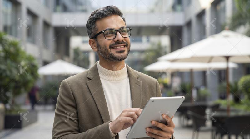 Smiling Professional Man Using Digital Tablet Outdoors