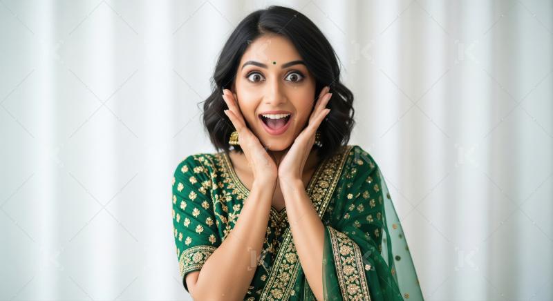 Young indian woman giving surprised expression
