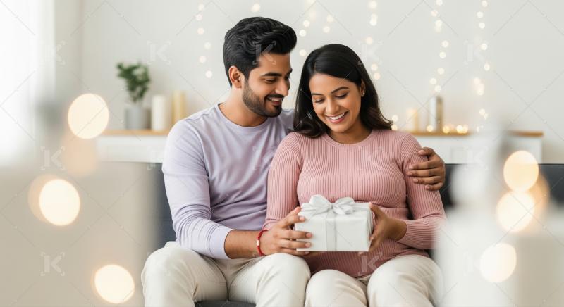 Couple sits together at home, sharing a loving embrace and holdi