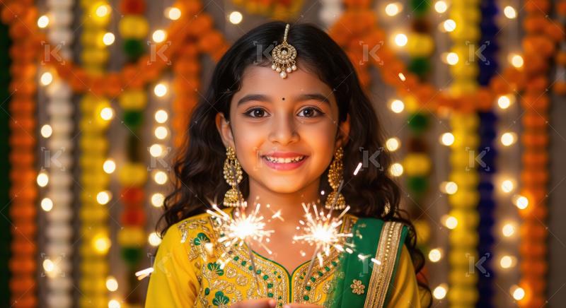 Little girl holding sparkler on diwali festival