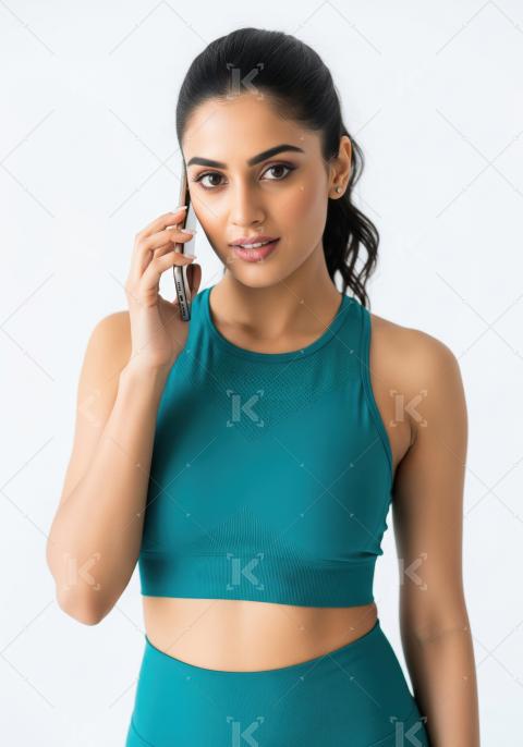 Young beautiful indian woman talking on smartphone standing on w