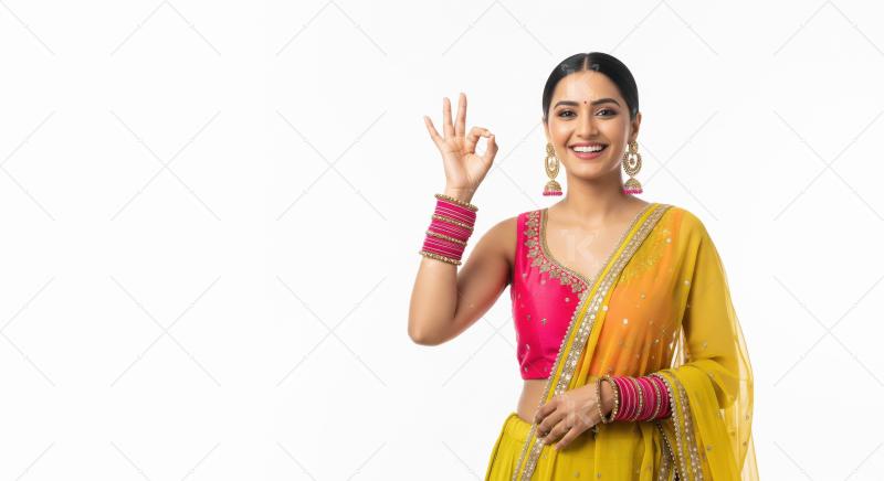 Young beautiful indian woman wearing traditional sari standing o