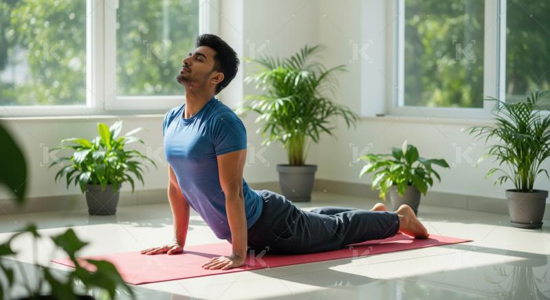 Young indian man doing yoga at home