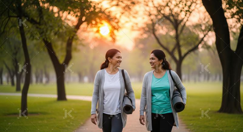 Two happy indian woman walking together at park