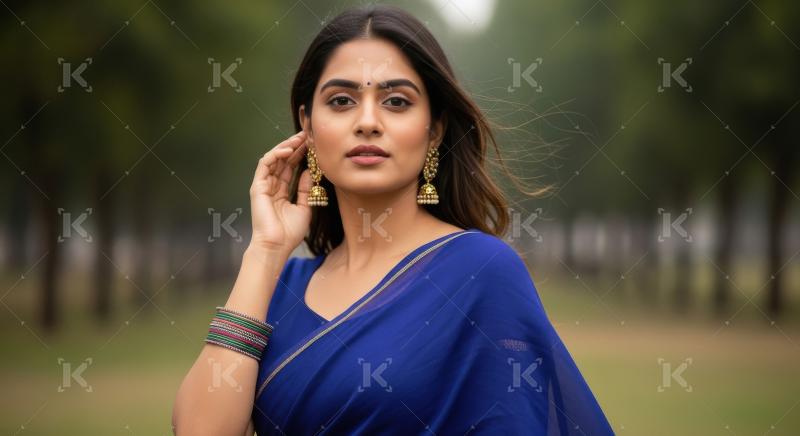 Young indian beautiful woman wearing traditional sari on diwali