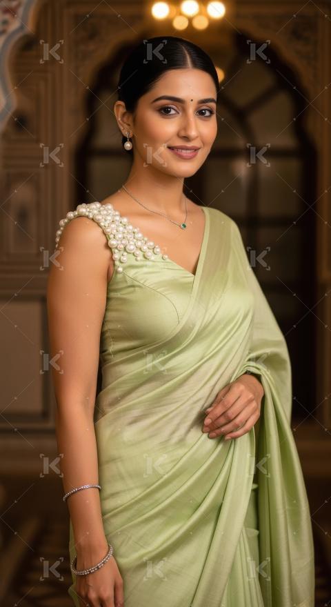 Young indian beautiful woman wearing traditional sari on diwali