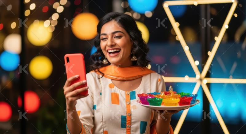 Young beautiful indian woman using smartphone