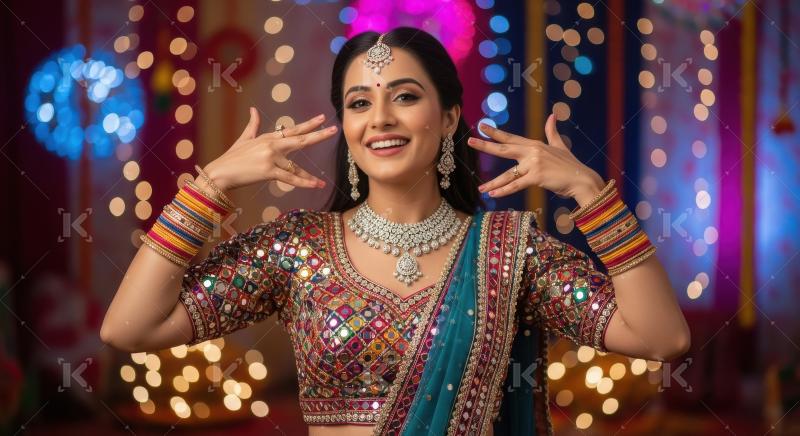 Young indian woman playing garbha in navratri festival