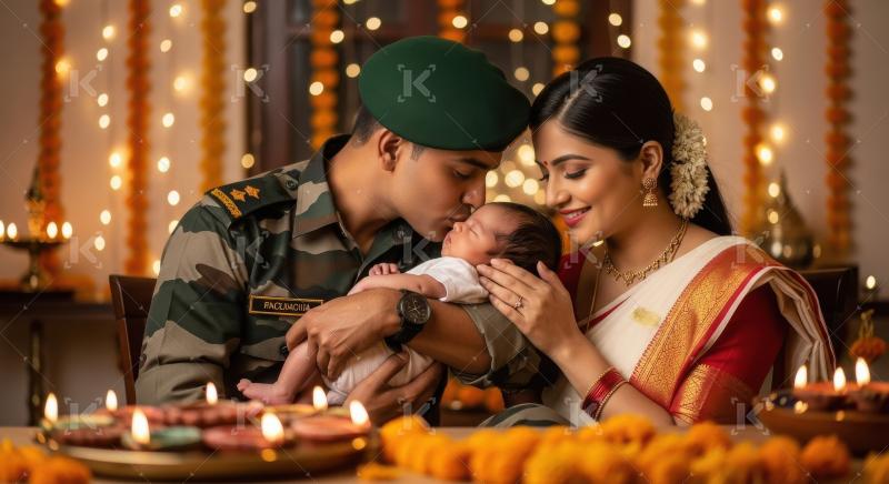 Happy indian father and son celebrating diwali festival together
