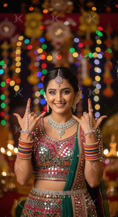 Young indian woman playing garbha in navratri festival