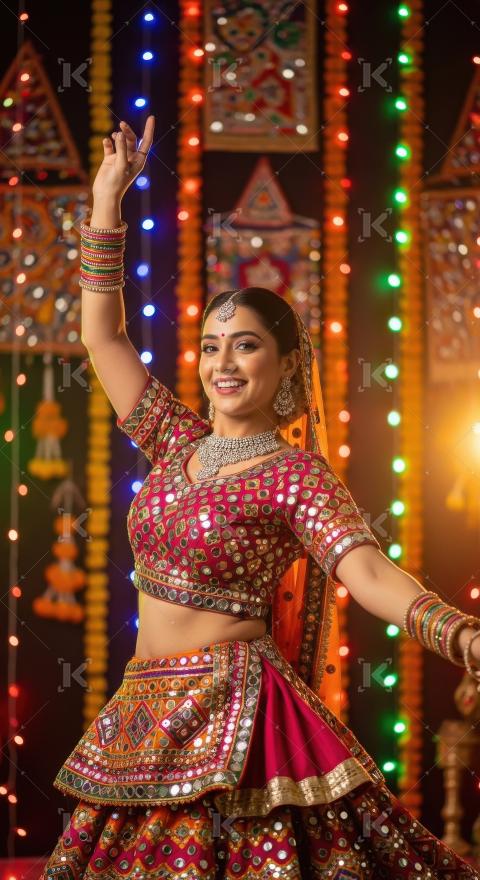 Young indian woman playing garbha in navratri festival