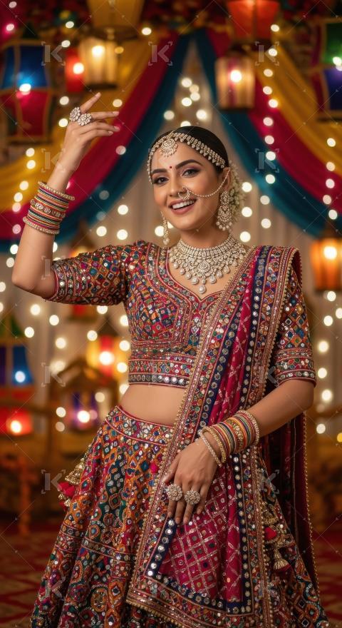 Young indian woman playing garbha in navratri festival