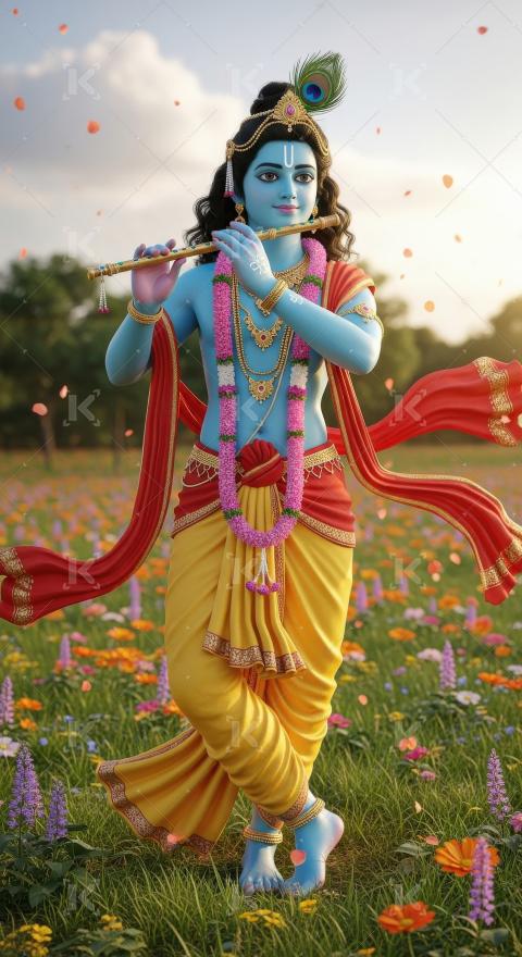 Beautiful statue of lord krishna on green grass