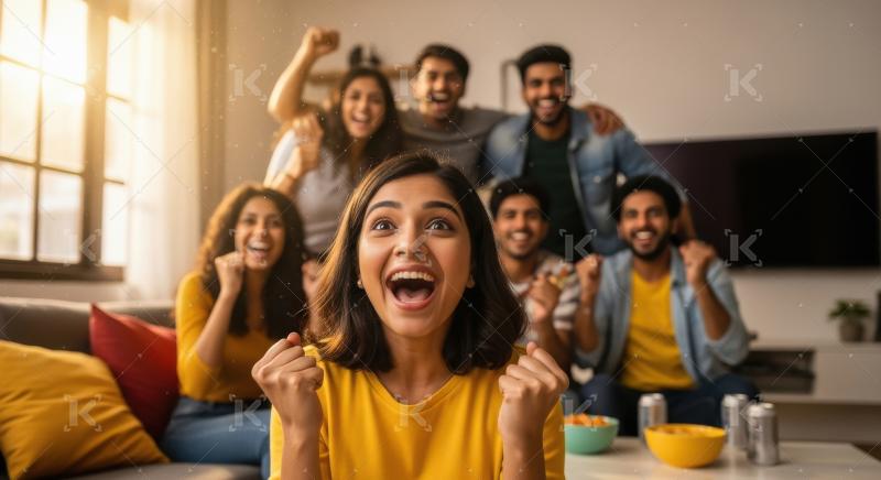 Young indian friends taking selfie together at home