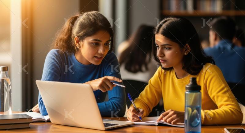 Two young indian girl using laptop together at home