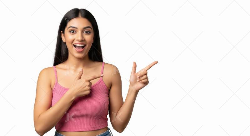 Young indian woman with long dark curly hair in sleeveless top i